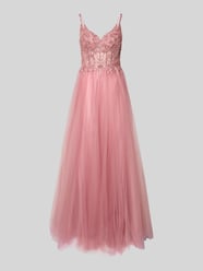 Sukienka wieczorowa z kwiatową koronkową aplikacją od Hey Kyla Fuksjowy - 35