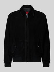Super krój slim fit kurtka skórzana z koziej skóry model 'Lemai' od HUGO - 42