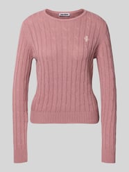 Slim fit gebreide pullover met ronde hals en kabelpatroon van REVIEW Fuchsia - 5