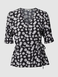 Wickelbluse mit floralem Allover-Muster von Tom Tailor Denim Grau / Schwarz - 10