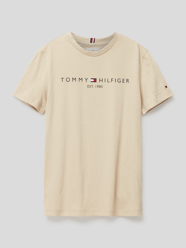 T-Shirt mit Label-Print Modell 'ESSENTIAL TEE' von Tommy Hilfiger Teens Beige - 40