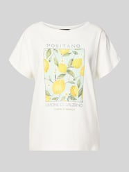 t-shirt z nadrukiem z motywem i obszyciem ozdobnymi kamieniami od Oui - 7