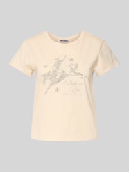 T-Shirt mit geripptem Rundhalsausschnitt von Review Beige - 29