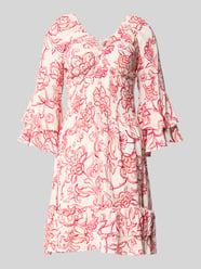 Zwart Rode Jurk met Rozen en Strikdetails Zwart Rode Jurk met Rozen en Strikdetails