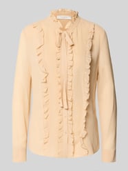 Regular fit Blouse van Zijde met ruches van HERZENS Beige - 5