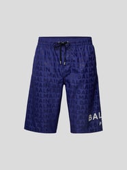 Badehose mit Allover-Label-Print von Balmain Blau / Türkis - 1