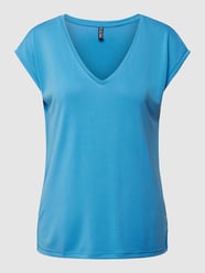 T-Shirt mit V-Ausschnitt Modell 'KAMALA' von Pieces Blau - 35