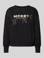 Sweatshirt met statementprint en siersteentjes van Zero - 36