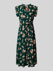 Kleid aus Viskose mit Bindegürtel und Volantsaum von Apricot - 25