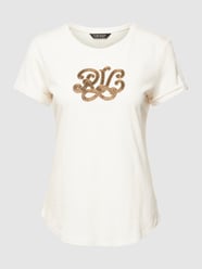 T-Shirt mit Label-Paillettenbesatz Modell 'HALLY' von Lauren Ralph Lauren Beige - 27