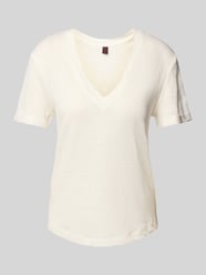 T-shirt z prążkowanym dekoltem w serek od Stefanel - 26