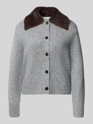 Strickjacke aus Wollmix mit Webpelzkragen Modell 'Dofur' von OPUS - 4
