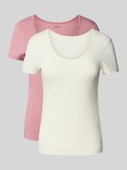 T-shirt o kroju regular fit z mieszanki bawełny w zestawie 2 szt. model ‘TWIN’ od HUGO Fuksjowy - 20