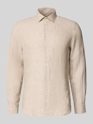 slim fit zakelijk hemd van linnen met kentkraag van Seidensticker Beige - 25