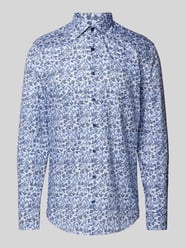 Slim Fit Business-Hemd mit floralem Muster von Eterna Blau - 42