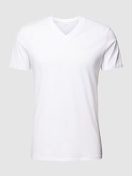 Slim fit T-shirt van gewaxt katoen met V-hals van Esprit Wit - 37