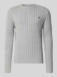 Sweter z dzianiny o kroju slim fit ze ściegiem warkoczowym od REVIEW - 34