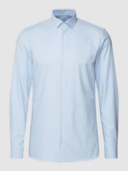 Slim fit zakelijk overhemd met all-over motief, model 'Modern Kent' van OLYMP No. Six Blauw / turquoise - 46