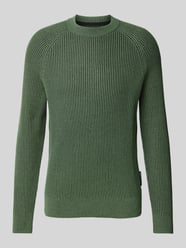 Sweter z dzianiny o kroju regular fit z mieszanki bawełny ekologicznej i żywej wełny od Marc O'Polo Zielony - 41