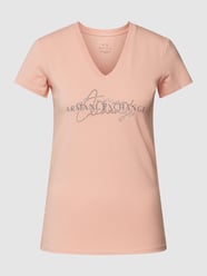 T-shirt z obszyciem z kamieni stras od ARMANI EXCHANGE Różowy - 38