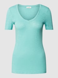 T-Shirt mit geripptem V-Ausschnitt von Marc O'Polo Türkis - 45