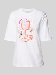 T-Shirt mit Motiv-Print und Rundhalsausschnitt von Kaffe Beige - 48