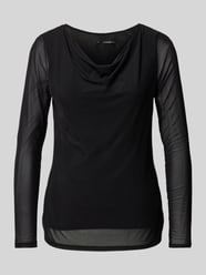 Longsleeve aus Mesh mit Wasserfall-Ausschnitt von comma Schwarz - 34