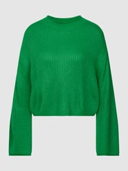 Sweter z dzianiny z prążkowanym, okrągłym dekoltem model ‘SAYLA’ od Vero Moda Zielony - 13