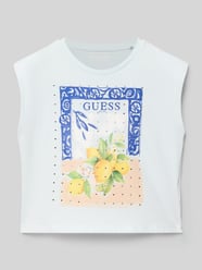 t-shirt z nadrukiem z motywem i obszyciem z kamieni stras od GUESS - 6