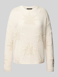 Sweter z dzianiny z prążkowanym, okrągłym dekoltem od Oui - 10
