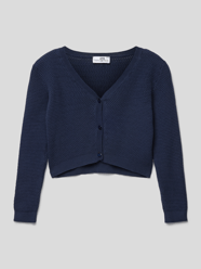 Cropped Strickjacke mit Knopfleiste von Happy Girls Blau - 5