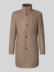 Slim fit lange wollen jas met visgraatmotief, model 'HYDE' van BOSS Beige - 2
