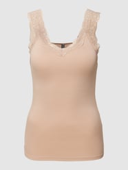 Top met bandjes van viscosemix met kant, model 'BARBERA' van Pieces Beige - 10