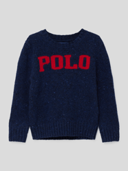 Sweter z dzianiny z wrabianym detalem z logo od Polo Ralph Lauren Kids Niebieski - 37
