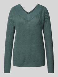 Regular fit gebreide pullover met geribde V-hals, model 'MELTON LIFE' van Only Groen - 10