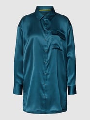 Overhemdblouse van satijn, model 'Satin Over' van QS by s.Oliver Blauw / turquoise - 2