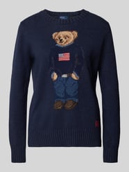 Strickpullover mit Motiv-Stitching Modell 'BEAR' von Polo Ralph Lauren Blau - 3