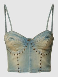 Kort top met bandjes in denimlook van REVIEW Turquoise - 16
