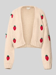 Regular fit gebreid jack met aardbeienborduursel van Apricot Beige - 35