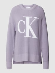 Loose fit gebreide pullover met labeldetail, model 'INTARSIA' van Calvin Klein Jeans Paars - 15