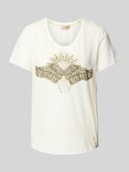 T-shirt z prążkowanym dekoltem w serek model ‘Nadine’ od MOS MOSH - 3