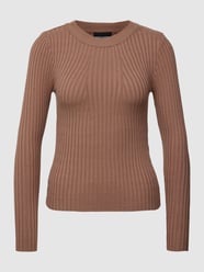 Shirt met lange mouwen en geribde ronde hals van Pieces Bruin - 45