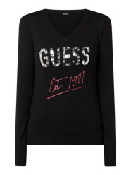 Sweter z nadrukiem z logo model ‘Angeline’ od Guess Czarny - 20