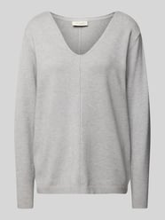 Gebreide pullover met V-hals, model 'Claura' van FREE/QUENT Grijs / zwart - 6