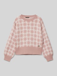 Sweter z dzianiny z prążkowanymi wykończeniami od GUESS Fuksjowy - 41
