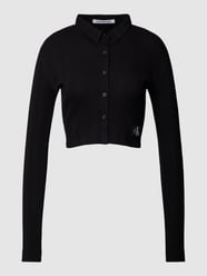 Cropped Strickjacke mit Label-Patch Modell 'BADGE ELONGATED' von Calvin Klein Jeans Schwarz - 38