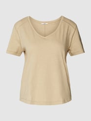 T-shirt z dekoltem w serek od Esprit Beżowy - 20