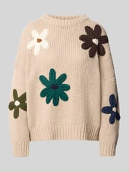Relaxed Fit Strickpullover mit Blumen-Stickerei von Apricot - 39