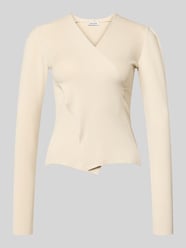 Gebreide pullover van mix van viscose en elastaan in wikkellook van MORE & MORE Beige - 10