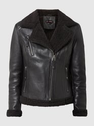 Lederjacke im Biker-Look mit Teddyfell von Cabrini Schwarz - 23